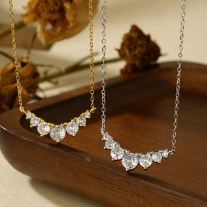 S925 Sterling Silver smile necklace with micro-pave zircons in gold and silver finish