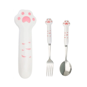 304 stainless steel cat paw cutlery set with white storage case for picnic and travel