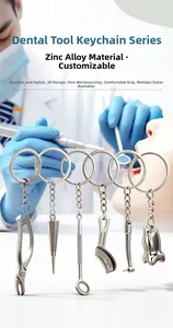 Zinklegering tandheelkundige sleutelhanger set met spiegeltje, tang en boor modellen