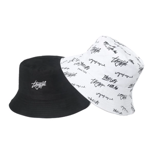 Chapeau bob réversible en coton avec broderie Thug Life et motifs de lettres noirs