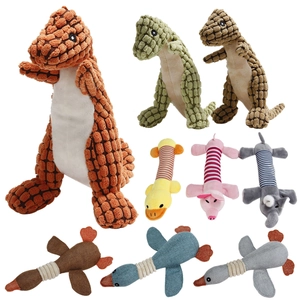 Detailed collection of plush dinosaur dog toys with varied colors and textured fabrics