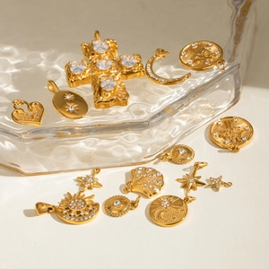 Collection of 18k gold plated stainless steel pendants in star moon and cross shapes