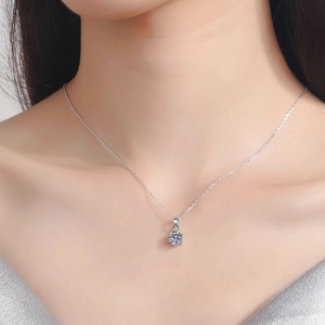 Classic 925 sterling silver moissanite necklace with round solitaire pendant on a female model
