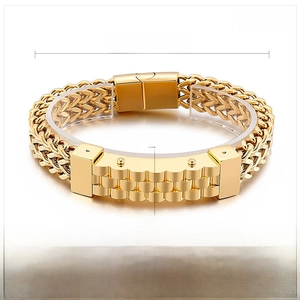 Details zur Größe von 215x11mm für dieses vergoldete Herren-Armband aus Edelstahl im Punk-Stil