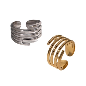 Adjustable multi-layer spiral stainless steel open rings in gold and silver finish