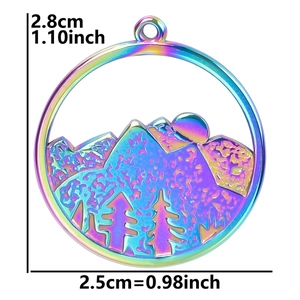 Rainbow plated stainless steel mountain pendant with 2.8cm height and 2.5cm width dimensions