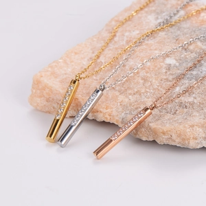 Minimalist stainless steel bar necklace set in gold, silver and rose gold with zircon