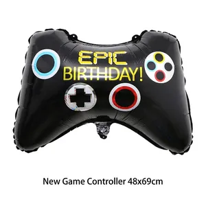 Detail of 48x69cm black game controller foil balloon with Epic Birthday text print