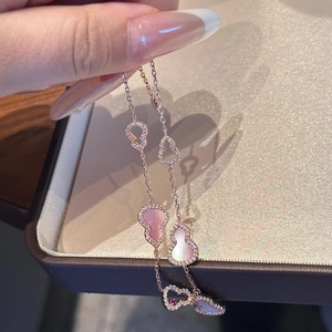 Rose gold bracelet with zircon hollow shell gourd pendants in pink mother of pearl
