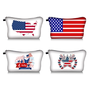 Makeup Bag Toiletry Pouch Polyester Zippered Portable Independence Day Mothers Day Print Travel Organizer Case For Women