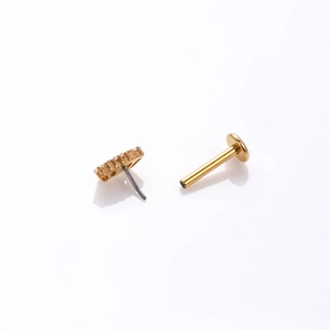 G23 titanium labret stud with zircon moon design and flat back pin shown on white background