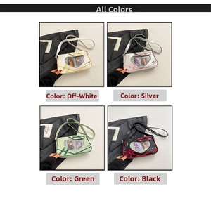 Four colors of ita bags with heart-shaped windows: off-white, silver, green, and black