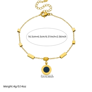 Gold-plated stainless steel chain bracelet featuring a blue Roman numeral coin pendant