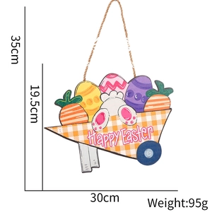 Easter wooden door sign with Happy Easter text and size specs 30cm x 35cm dimensions