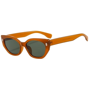 Vintage Cateye-Sonnenbrille in Bernstein mit dunkelgrünen Gläsern und UV-Schutz