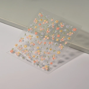 Detailed view of floral relief nail art sticker FEB-733 with colorful small flower patterns