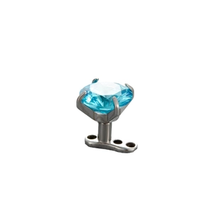 G23 titanium dermal anchor with light blue square zircon top and t-shaped base