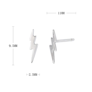 Detailed size measurement of 9.5mm minimalist lightning bolt sterling silver stud earrings
