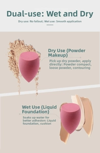 Macro detail of rose pink teardrop beauty sponge showing wet and dry makeup application