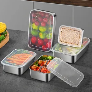 Stainless steel food storage containers with transparent airtight lids for meal prep