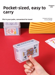 Palm-sized transparent storage box showing a deck of playing cards inside