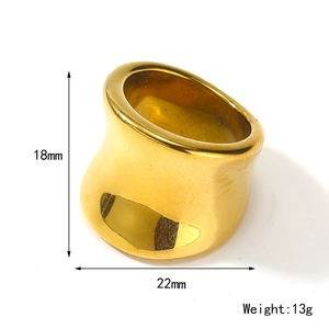 Minimalist wide gold-plated stainless steel curved ring for women in French INS style