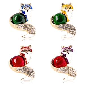 Cute Fox Brooch Pin Vintage Animal Shape Alloy Rhinestone Enamel Glass Colorful Jewelry Accessories Gift For Women