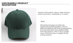 Detail of a dark green cotton twill baseball cap with 15 color options available