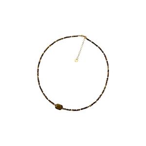 Brown tiger eye stone geometric beaded necklace with gold chain for women