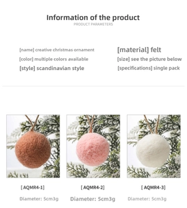 Close-up of 5cm handmade Nordic felt ball ornaments for Christmas tree decoration