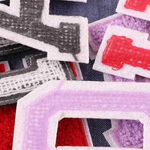 Colorful chenille letter patches with towel embroidery and flat embroidered edges