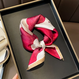Square Mulberry Satin Scarf Women Elegant Camellia Floral Print Head Hair Neck Handbag Ribbon Accessory Fashion Style
