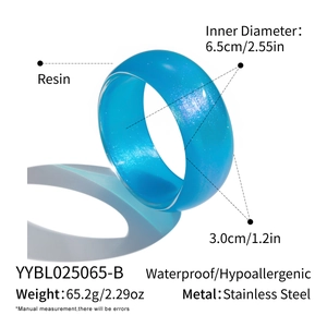 Detailed size specifications for blue resin bangle with stainless steel inner frame
