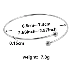 Detailed size specifications for adjustable stainless steel open bangle with metal spheres