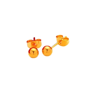 Polished and frosted gold-plated brass ball stud earrings with backings on white background