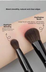 Detail view of dual-ended makeup brush set for blush and contouring on skin