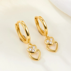 S925 sterling silver gold hoop earrings with clover heart zircon charms on soft fabric