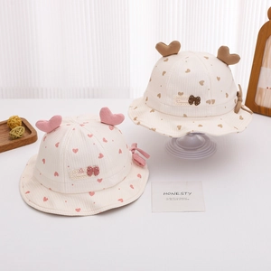 Chapeaux bob en velours côtelé pour bébé avec motifs cœurs et oreilles mignonnes