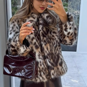 Veste En Fausse Fourrure Imprimé Léopard Femmes Revers Manches Longues Manteau Hiver Chaud Mode Motif Animal