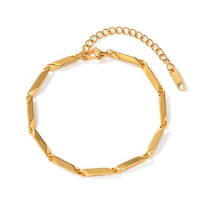 Polished gold rectangular link chain necklace with lobster clasp and adjustable extension