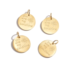 Pendentif rond doré gravé You are my sunshine avec élément soleil pour bricolage de collier