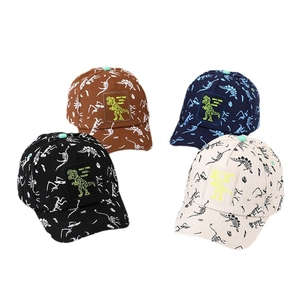 Kids dinosaur print baseball cap set featuring four colors with breathable cotton fabric