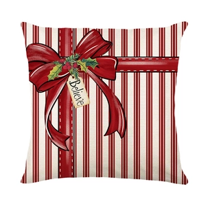Federa natalizia a righe bianche e rosse con fiocco rosso e scritte Believe festive