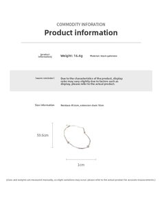 Detail specifications for hematite smiley necklace showing length 59.6cm and weight 16.4g