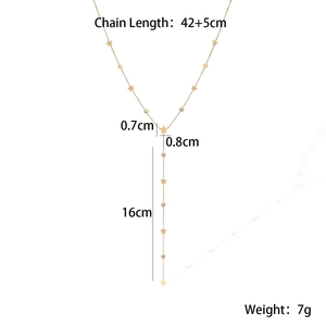 Detailed view of 18K gold plated star tassel necklace with 42+5cm chain size specs