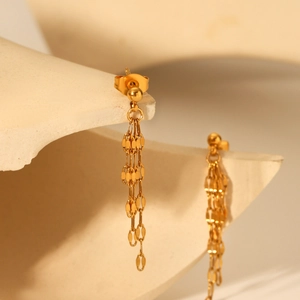French 18k gold plated stainless steel tassel earrings with layered chain design
