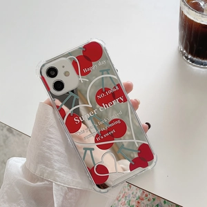 Clear Mirror Cherry Heart Phone Case For IPhone 16 15 14 13 Pro Max Huawei Mate 60 Xiaomi Painted TPU Protective Back Cover