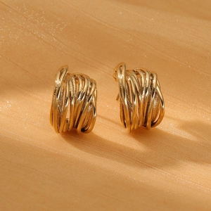 French vintage style intertwined geometric gold earrings in stainless steel for women