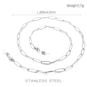Silver stainless steel chain for glasses and masks with dimensions and lobster clasp