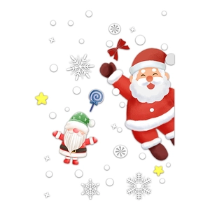 Christmas Santa and Elf window static cling stickers with white snowflakes for glass decor